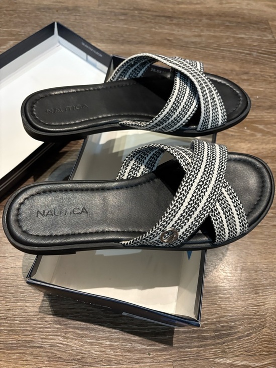 Nautica Shoes - Nautica Navy Blue and White Crisscross Slide Sandals